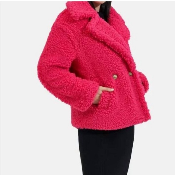 UGG Gertrude Teddy Coat Short Pink NWOT XS, Soft Pink Coat - Picture 6 of 6